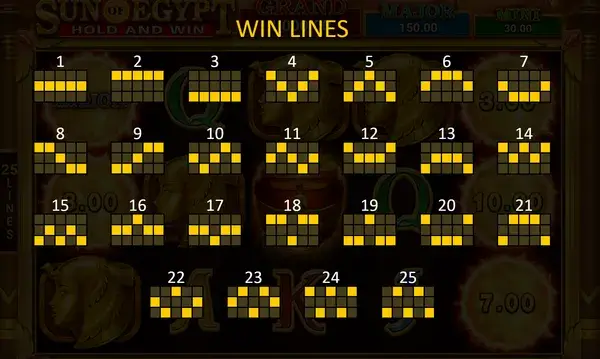Sun of Egypt Game screen that clearly shows the full reel grid and payline layout